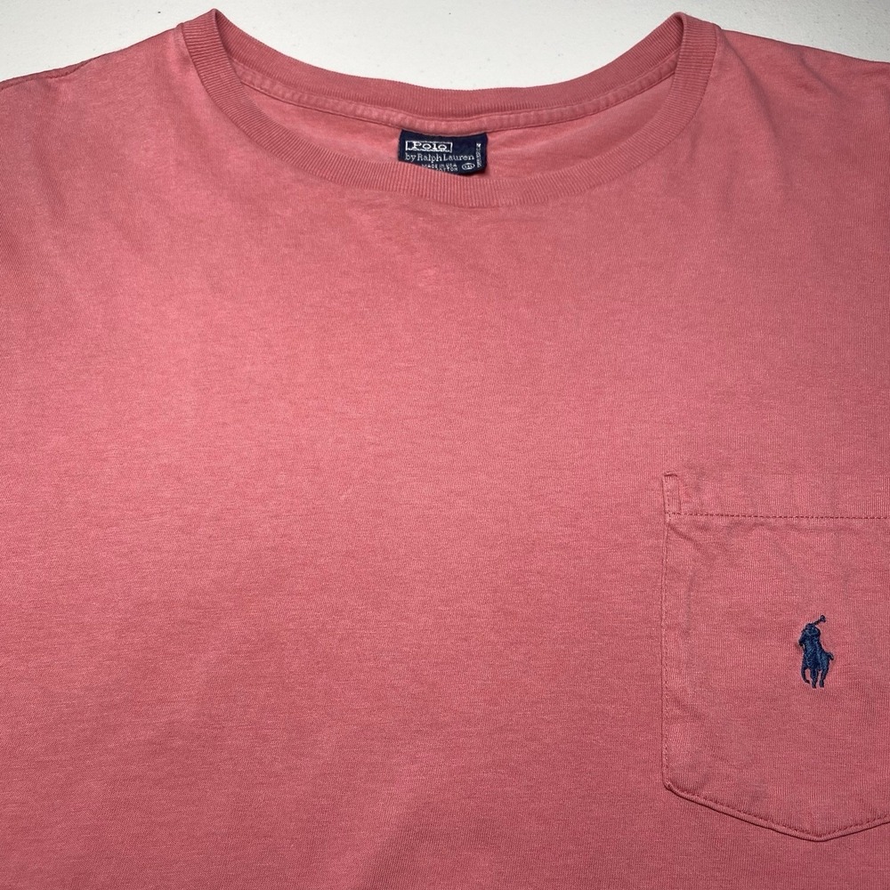 90s Ralph Lauren T Shirt 2XL Mens Pocket Crew Neck Solid Red USA